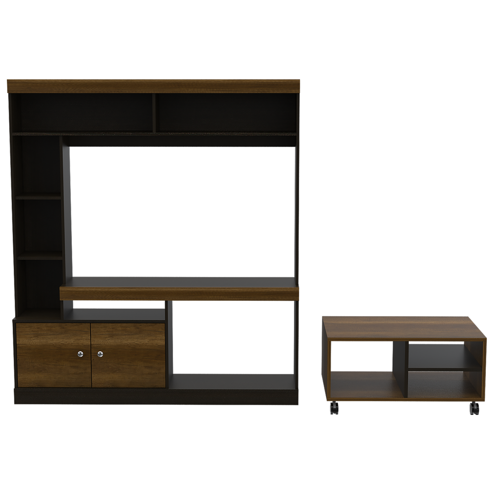 Estante TV + Mesa de Centro Color Caramelo y Wengue Para Sala De Estar